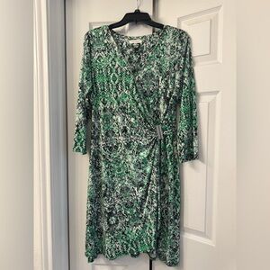Calvin Klein Green and White Ruched Wrap Dress